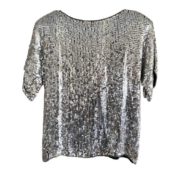Vintage 80s Joseph Le‎ Bon Silk Sequin Beaded Top Size Medium Avant Garde Artsy - Picture 3 of 9
